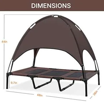Heeyoo 48 Inches Extra Large Elevated Dog Bed with Canopy, Portable Indoor Outdoor Pet Cot with Removable Canopy Shade Tent for Dogs and Cats, Brown