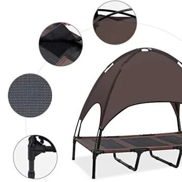 Heeyoo 48 Inches Extra Large Elevated Dog Bed with Canopy, Portable Indoor Outdoor Pet Cot with Removable Canopy Shade Tent for Dogs and Cats, Brown