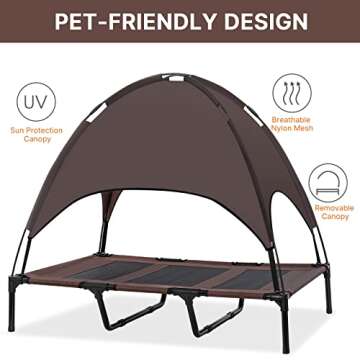 Heeyoo 48 Inches Extra Large Elevated Dog Bed with Canopy, Portable Indoor Outdoor Pet Cot with Removable Canopy Shade Tent for Dogs and Cats, Brown