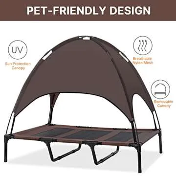 Heeyoo 48 Inches Extra Large Elevated Dog Bed with Canopy, Portable Indoor Outdoor Pet Cot with Removable Canopy Shade Tent for Dogs and Cats, Brown