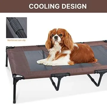 Heeyoo 48 Inches Extra Large Elevated Dog Bed with Canopy, Portable Indoor Outdoor Pet Cot with Removable Canopy Shade Tent for Dogs and Cats, Brown