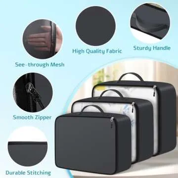 ExploreBliss Packing Cubes for Suitcases 8 Set, Durable Packing Cubes, Foldable Suitcase Organizer Bags Set for Travel Accessories for Luggage(Grey)