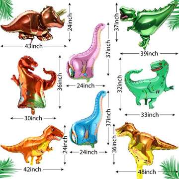 Gejoy Dinosaur Foil Balloons 13 Pieces Dinosaur Aluminum Helium Balloons for Dinosaur Theme Jungle Party Birthday Baby Shower Decorations