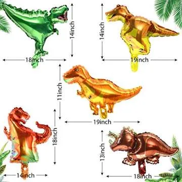 Gejoy Dinosaur Foil Balloons 13 Pieces Dinosaur Aluminum Helium Balloons for Dinosaur Theme Jungle Party Birthday Baby Shower Decorations