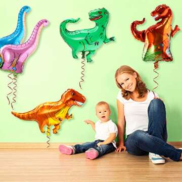 Gejoy Dinosaur Foil Balloons 13 Pieces Dinosaur Aluminum Helium Balloons for Dinosaur Theme Jungle Party Birthday Baby Shower Decorations