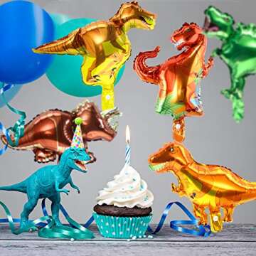 Gejoy Dinosaur Foil Balloons 13 Pieces Dinosaur Aluminum Helium Balloons for Dinosaur Theme Jungle Party Birthday Baby Shower Decorations
