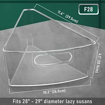 JEISSLIA Lazy Susan Cabinet Organizer Bins for 26"/ 28"/ 32" Diameter Corner Lazy Susan, Plastic Cabinet Storage Bin, 1/8 Wedge-Food Safe, BPA Free, with Non-slip Pads (For 28" Lazy Susan, 4 Pack)