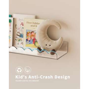 G&W Gruwald 4 Pack Clear 15.7 Inches Acrylic Book Shelf for Kids Room, Floating Kids Book Shelves for Wall, Nursery Book Shelves, Magazine Rack, Picture Ledge (Clear, 15.7)