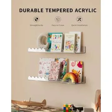 G&W Gruwald 4 Pack Clear 15.7 Inches Acrylic Book Shelf for Kids Room, Floating Kids Book Shelves for Wall, Nursery Book Shelves, Magazine Rack, Picture Ledge (Clear, 15.7)