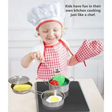 Click N' Play Stainless Steel Toy Cookware Pots and Pans with Pot Rack Organizer and Cooking Utensil Pretend Play Kitchen Set for Kids and Toddler Ages 1-3 - 7 Pcs. | Playset Accessories and Food Sets