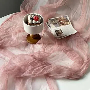 Joanlody Dusty Rose Cheesecloth Table Runner 10Ft Rustic Gauze Cheese Cloth Table Runner Boho Easter Spring Summer Table Runner for Wedding Bridal Baby Shower Decoration