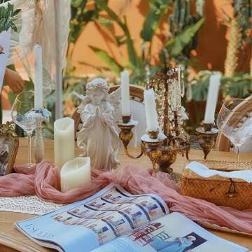 Joanlody Dusty Rose Cheesecloth Table Runner 10Ft Rustic Gauze Cheese Cloth Table Runner Boho Easter Spring Summer Table Runner for Wedding Bridal Baby Shower Decoration