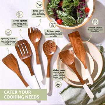 Folkulture Wooden Spoons Set - Eco-Friendly Cooking Utensils Set of 6