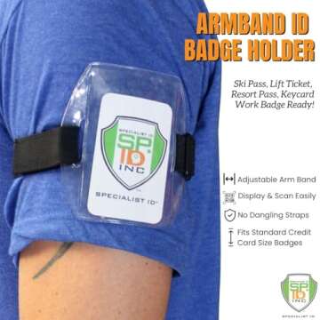 2 Pack - Armband Badge Holder with Black Adjustable Elastic Arm Band & Hook and Loop Fastener - Secu...