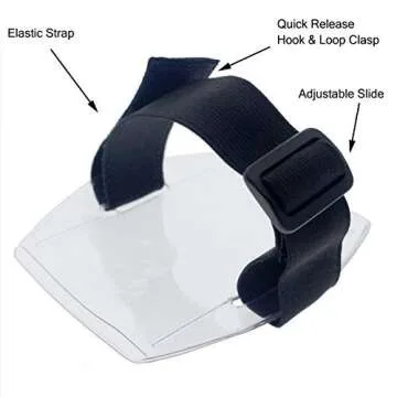 2 Pack - Armband Badge Holder with Black Adjustable Elastic Arm Band & Hook and Loop Fastener - Secure, Clear Plastic Display of Work I'd Card, Ski Pass, Lift Ticket & More by Specialist ID
