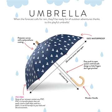Hatley Kids Printed Umbrellas, Navy & White Hearts, One Size