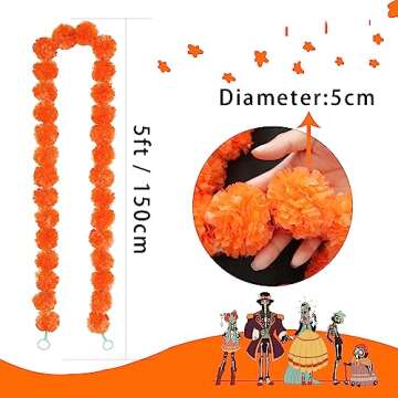 Trimgrace 5 Pcs Orange Marigold Garland 5FT for Thanksgiving Weddings Mantles and Diwali Decor - Fau...
