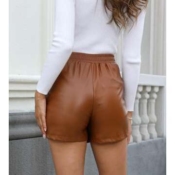 We1Fit Faux Leather Skorts for Woman Dressy Casual High Waisted PU Leather Shorts Ruched Wrap Skorts Skirts Brown