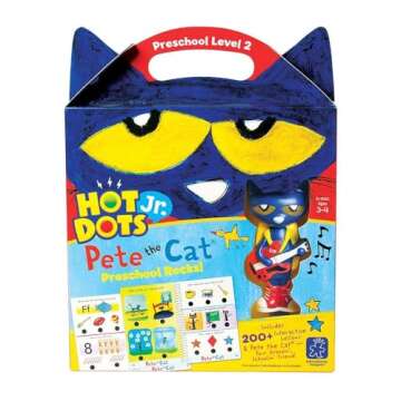 Educational Insights Hot Dots Jr. Pete The Cat - Preschool Rocks Set with Interactive Pen Included, 200+ Multi-Subject Lessons, Homeschool & Preschool Readiness Learning Workbooks, Ages 3+