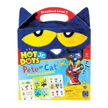 Educational Insights Hot Dots Jr. Pete The Cat - Preschool Rocks Set with Interactive Pen Included, 200+ Multi-Subject Lessons, Homeschool & Preschool Readiness Learning Workbooks, Ages 3+