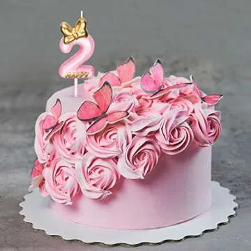 Nuanchu Pink Number 2 Candle Girl Happy Birthday Topper, for Birthday Cake Baking Celebration Reunions Anniversary Party Supplies