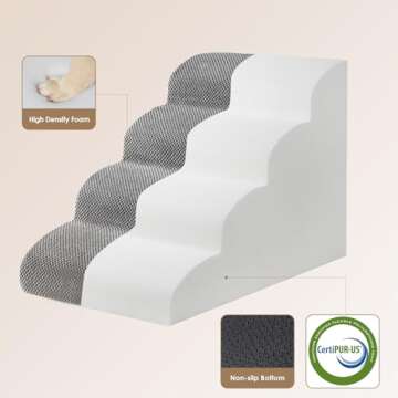 EHEYCIGA Curved Dog Stairs Ramp for High Beds 19.7" H, 4-Step Dog Steps for Small Dogs and Cats, Pet Stairs for High Bed Climbing, Non-Slip Balanced Pet Step Indoor, Grey