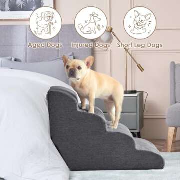 EHEYCIGA Curved Dog Stairs Ramp for High Beds 19.7" H, 4-Step Dog Steps for Small Dogs and Cats, Pet Stairs for High Bed Climbing, Non-Slip Balanced Pet Step Indoor, Grey
