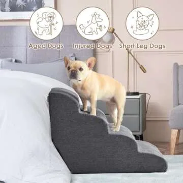 EHEYCIGA Curved Dog Stairs Ramp for High Beds 19.7" H, 4-Step Dog Steps for Small Dogs and Cats, Pet Stairs for High Bed Climbing, Non-Slip Balanced Pet Step Indoor, Grey
