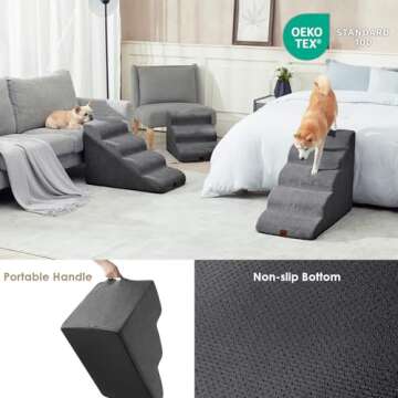 EHEYCIGA Curved Dog Stairs Ramp for High Beds 19.7" H, 4-Step Dog Steps for Small Dogs and Cats, Pet Stairs for High Bed Climbing, Non-Slip Balanced Pet Step Indoor, Grey