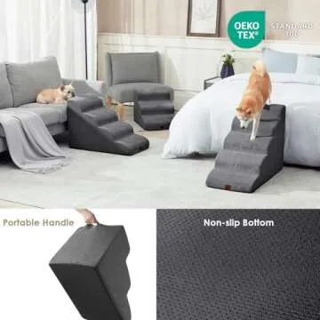 EHEYCIGA Curved Dog Stairs Ramp for High Beds 19.7" H, 4-Step Dog Steps for Small Dogs and Cats, Pet Stairs for High Bed Climbing, Non-Slip Balanced Pet Step Indoor, Grey