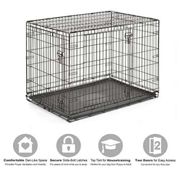 New World Newly Enhanced Double Door New World Dog Crate, Includes Leak-Proof Pan, Floor Protecting Feet, & New Patented Features, 42 Inch