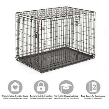 New World Newly Enhanced Double Door New World Dog Crate, Includes Leak-Proof Pan, Floor Protecting Feet, & New Patented Features, 42 Inch