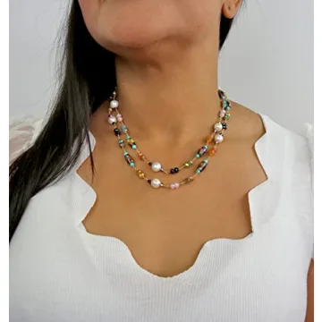 Stunning Freshwater Pearl and Colorful Crystal Necklace