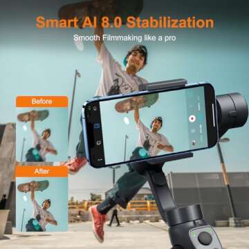 3-Axis Gimbal Stabilizer for iPhone 16 15 14 Pro Max XS X XR Samsung s23 s22 Android Smartphone, Han...
