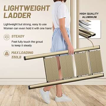4 Step Ladder Folding Step Stool Aluminum Wide Pedal Portable Stepping Stools for Adults 330 IBS Capacity Multi-Use Light Home&Kitchen Gold Ladders