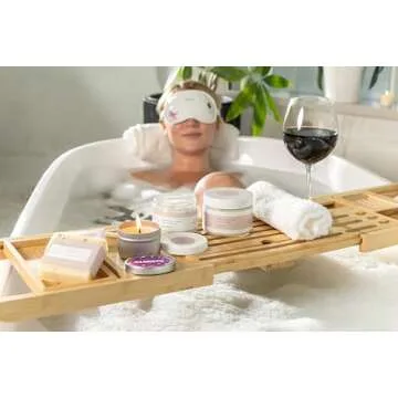 Lizush Luxury Spa Gift Basket And Self Care Gifts For Women With Lavender Soap Bar, Scrub, Candle, Bath Salt, Lip Balm, Facial Mask, Sponge - Lizush Card - 7 Piece Set