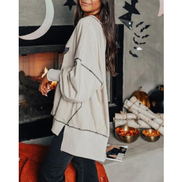 Juakoso Women Halloween Sequin Sweatshirt Funny Spooky Ghost Long Sleeve Pullovers Trendy Crew Neck Halloween Clothes