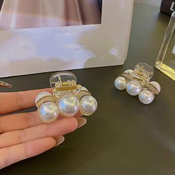 Xerling Girls Hair Claw Clips for Women Pearl Hair Clip Cute Small Hair Barrette Non Slip Hair Clamp Accessories (Pack of one)
