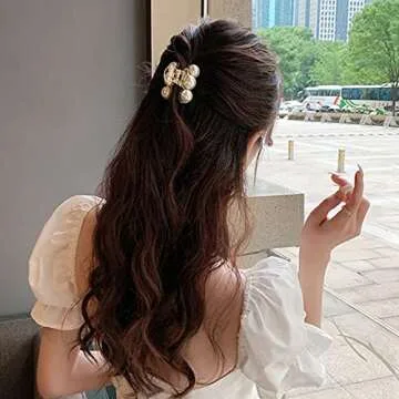 Xerling Girls Hair Claw Clips for Women Pearl Hair Clip Cute Small Hair Barrette Non Slip Hair Clamp Accessories (Pack of one)