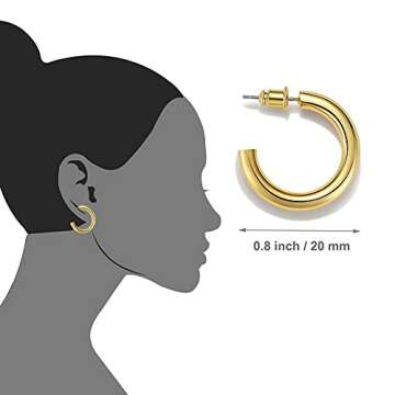 Bamos Small Gold Hoop Earrings, Thick Chunky Open Gold Hoop Earrings Huggie Earrings, Lightweight Chunky Gold Hoop Earrings Hypoallergenic Earrings for Women and Girls - 20/25/30 mm