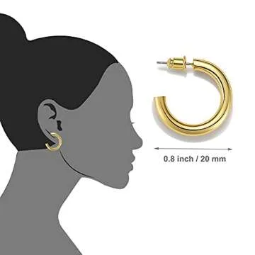 Bamos Small Gold Hoop Earrings, Thick Chunky Open Gold Hoop Earrings Huggie Earrings, Lightweight Chunky Gold Hoop Earrings Hypoallergenic Earrings for Women and Girls - 20/25/30 mm