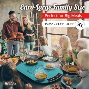 Warming Mat for Food Extra Large Round - Full Surface Heating Food Warming Mat for Countertop, 7 Tem...