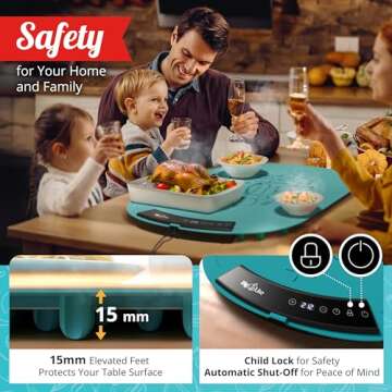 Warming Mat for Food Extra Large Round - Full Surface Heating Food Warming Mat for Countertop, 7 Temp Settings Pad, Silicone Electric Warmer Tray, Roll Up Portable Heating Trays for Buffets Party