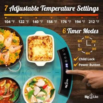 Warming Mat for Food Extra Large Round - Full Surface Heating Food Warming Mat for Countertop, 7 Temp Settings Pad, Silicone Electric Warmer Tray, Roll Up Portable Heating Trays for Buffets Party