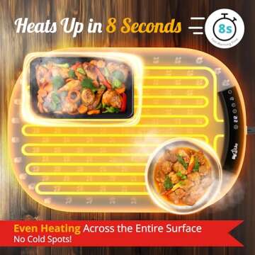 Warming Mat for Food Extra Large Round - Full Surface Heating Food Warming Mat for Countertop, 7 Temp Settings Pad, Silicone Electric Warmer Tray, Roll Up Portable Heating Trays for Buffets Party