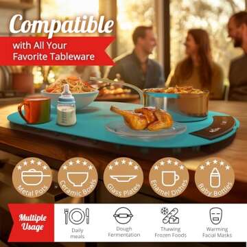 Warming Mat for Food Extra Large Round - Full Surface Heating Food Warming Mat for Countertop, 7 Temp Settings Pad, Silicone Electric Warmer Tray, Roll Up Portable Heating Trays for Buffets Party