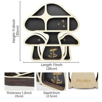 FNYDOX Wooden Mushroom Floating Shelves, Crystal Display Shelf for Wall, Cute Mushroom Wall Decor, Rock Gem Stone Storage Organizer, Essential Oil Holder Hanging Case, Meditation Art Spiritual Gift