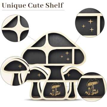 FNYDOX Wooden Mushroom Floating Shelves, Crystal Display Shelf for Wall, Cute Mushroom Wall Decor, Rock Gem Stone Storage Organizer, Essential Oil Holder Hanging Case, Meditation Art Spiritual Gift