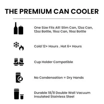 Frost Buddy Universal Can Cooler - Fits All - For Regular 12 & 16 oz or Slim-Size Bottles - Insulated Double-Walled Stainless Steel (MatteBlack)