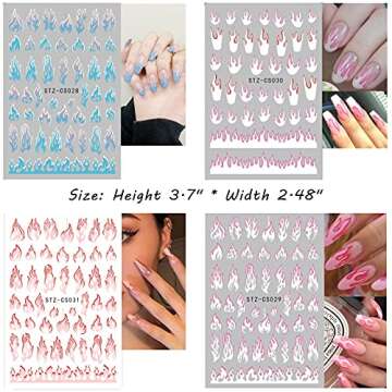 8 Sheets Flame Cloud Moon Cute Pattern Nail Art Stickers,Nail Art Supplies Water Transfer Nail Stickers,Nail Tips DIY Toenails Nail Decorations Accessories Decals